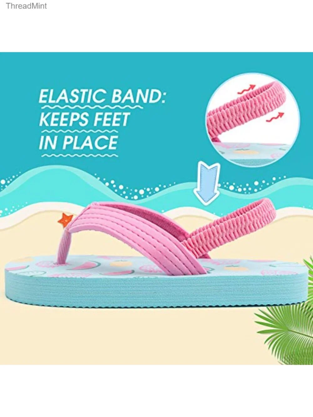 Toddler Girls Boys Flip Flops Sandals with Back Strap Non Slip EVA Beach Pool